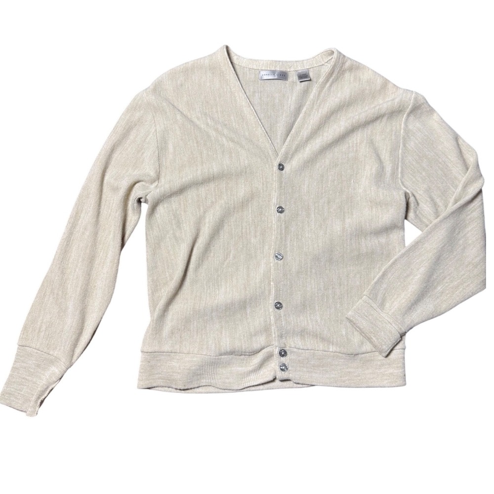 Cypress Links Cardigan Sweater XL Beige Good V-Neck Acrylic Made in USA Mens